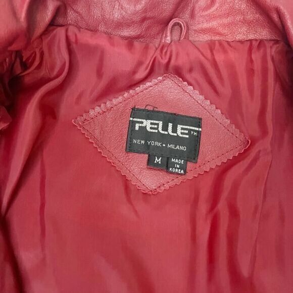 PELLE Red Leather Mid Length‎ Jacket Fully Lined Shoulder Pads Size Medium - Picture 10 of 12